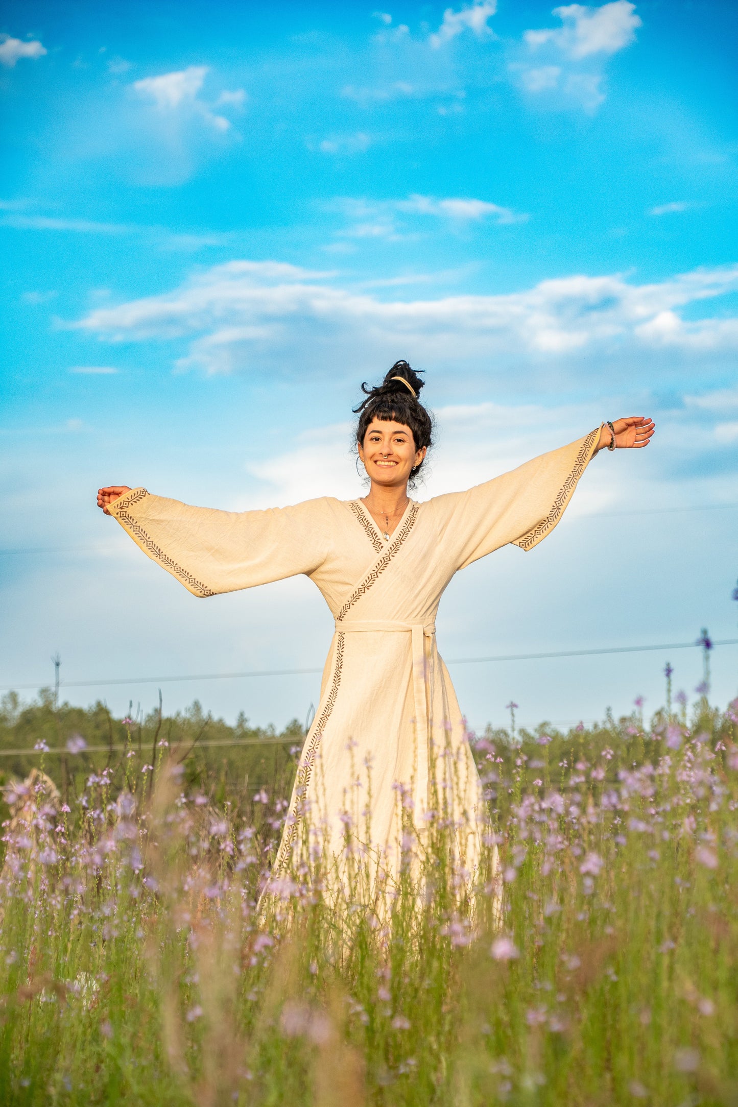 Woodland Wanderer - Long Sleeve Wrap Dress - One Size Fits Most Adjustable