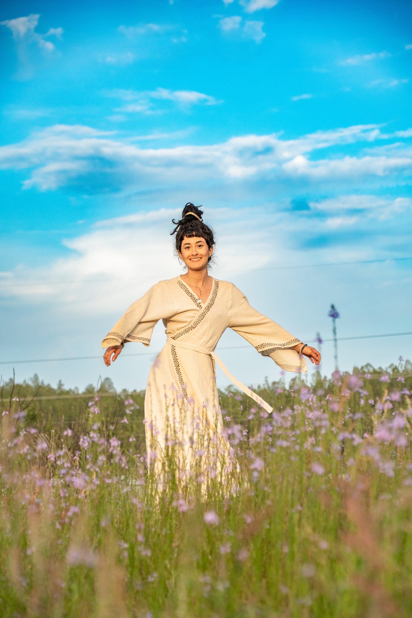 Woodland Wanderer - Long Sleeve Wrap Dress - One Size Fits Most Adjustable