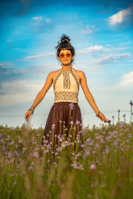 Winds of Change - Tribal Halter Top - Available in Cream and Brown - One Size Fits Most Adjustable